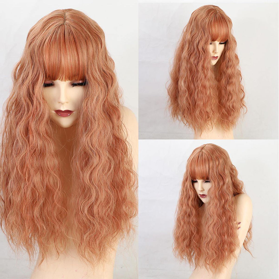 22 "Synthetic Hair Women Wigs Long Curly with Bangs Wig Orange - MRSLM