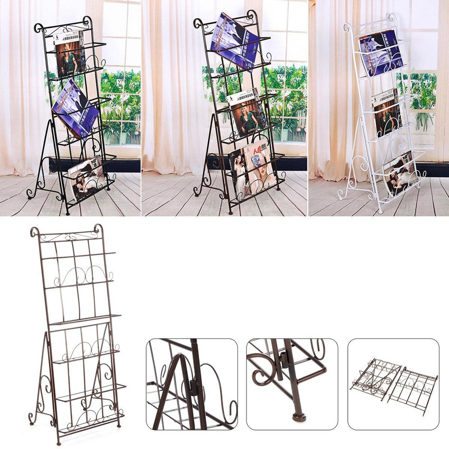 3 Layers Dimensional Bookshelf Magazine Newspaper Rack Landing Iron Art Creative Publicity Display Shelf for Home Art Decoration - MRSLM