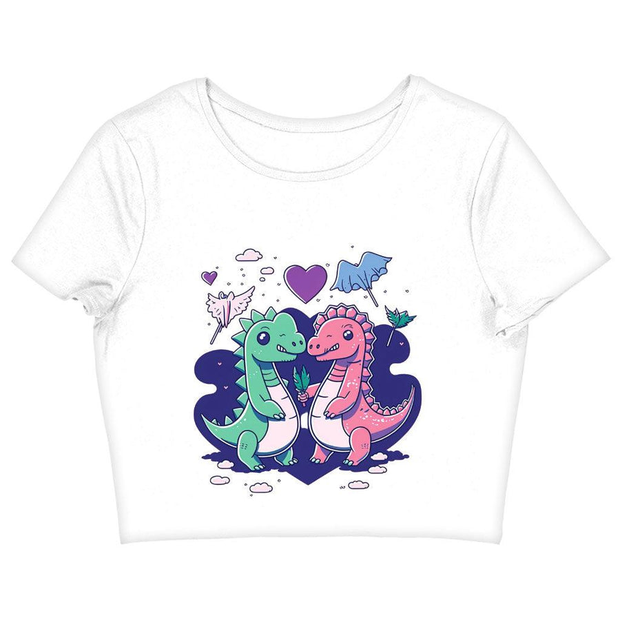 Dinosaur Graphic Women's Cropped T-Shirt - Cartoon Crop Top - Themed Cropped Tee - MRSLM