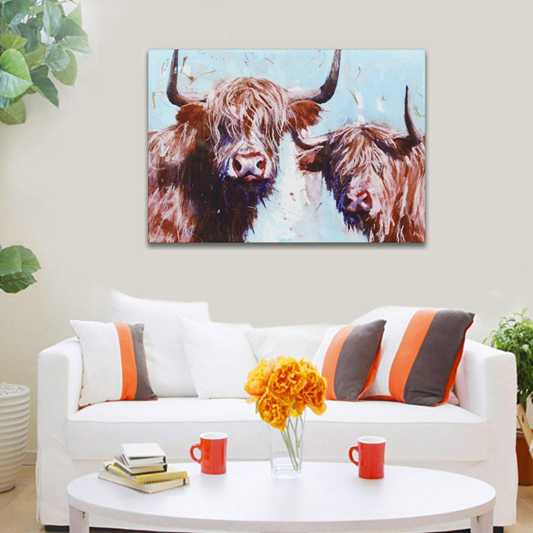 1 Piece Highland Cow Canvas Print Painting Wall Decorative Print Art Pictures Frameless Wall Hanging Decorations for Home Office - MRSLM