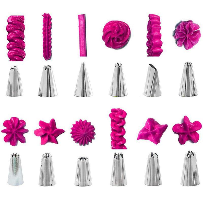 Icing Piping Nozzles Pastry Bags Coverter Food Writing Pen Cake Decorating Tips Sets Pastry Nozzles for Decorating Cakes (Pink 83pcs) - MRSLM