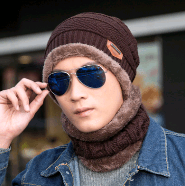 Winter Knitted Hat Crossed Cap Scarf Neck Warmer - MRSLM