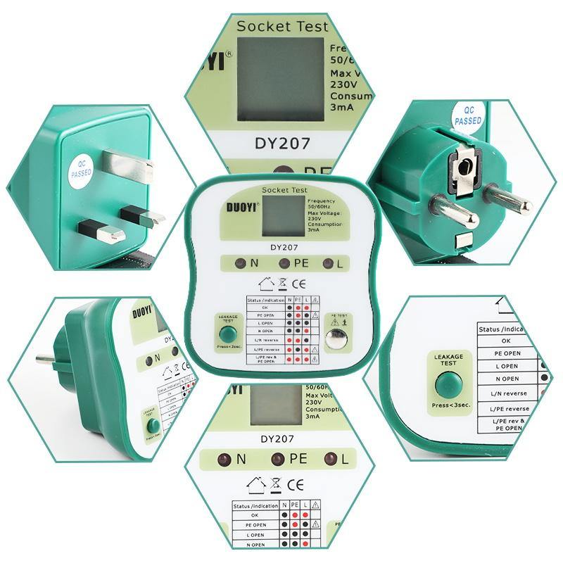 DUOYI DY207 Digital Display Socket Tester Power Socket RCD Test Detector Wall Sockets Circuit Breaker Finder Analysis EU/US/UK - MRSLM