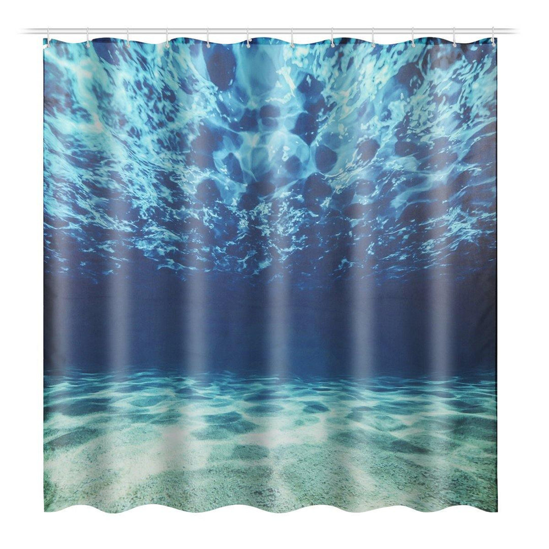 Blue Sea Ocean Style Bathroom Waterproof Shower Curtain Toilet Cover Mat Non-Slip Rugs Decor - MRSLM