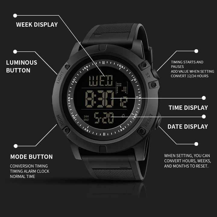 Outdoor Hiking Waterproof Backlight Sports Digital Men Wrist Watch Stopper Alarm - MRSLM