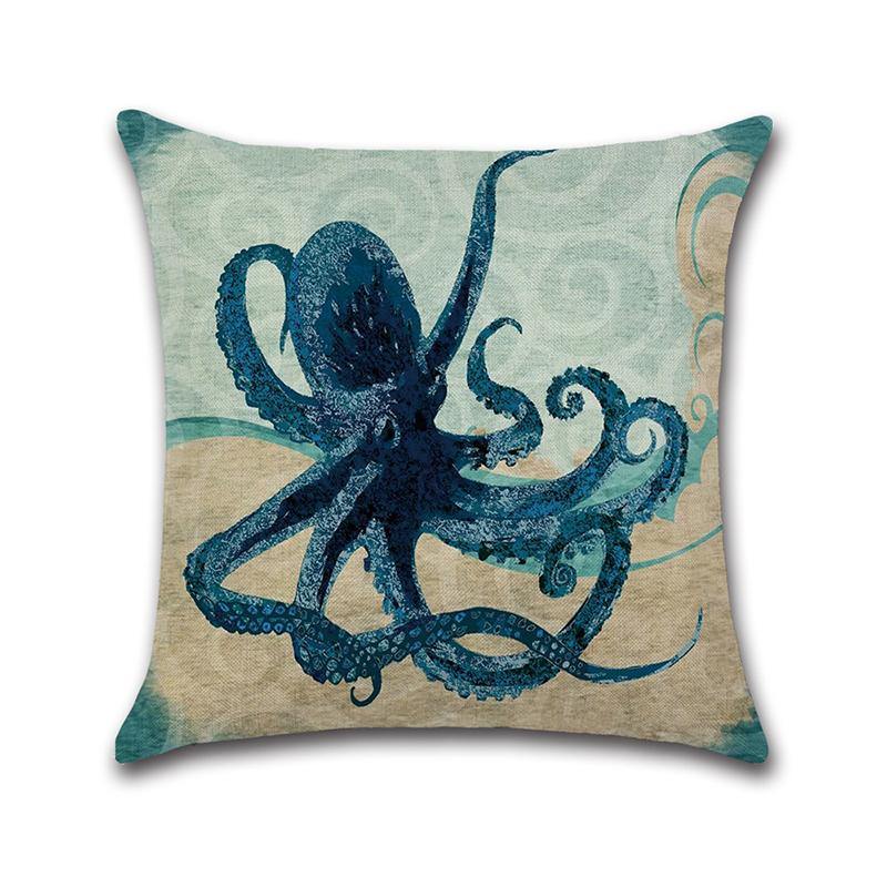 Ocean Octopus Sea House Crab Printed Cotton Linen Cushion Cover Square Sofa Car Decor Pillow Case - MRSLM