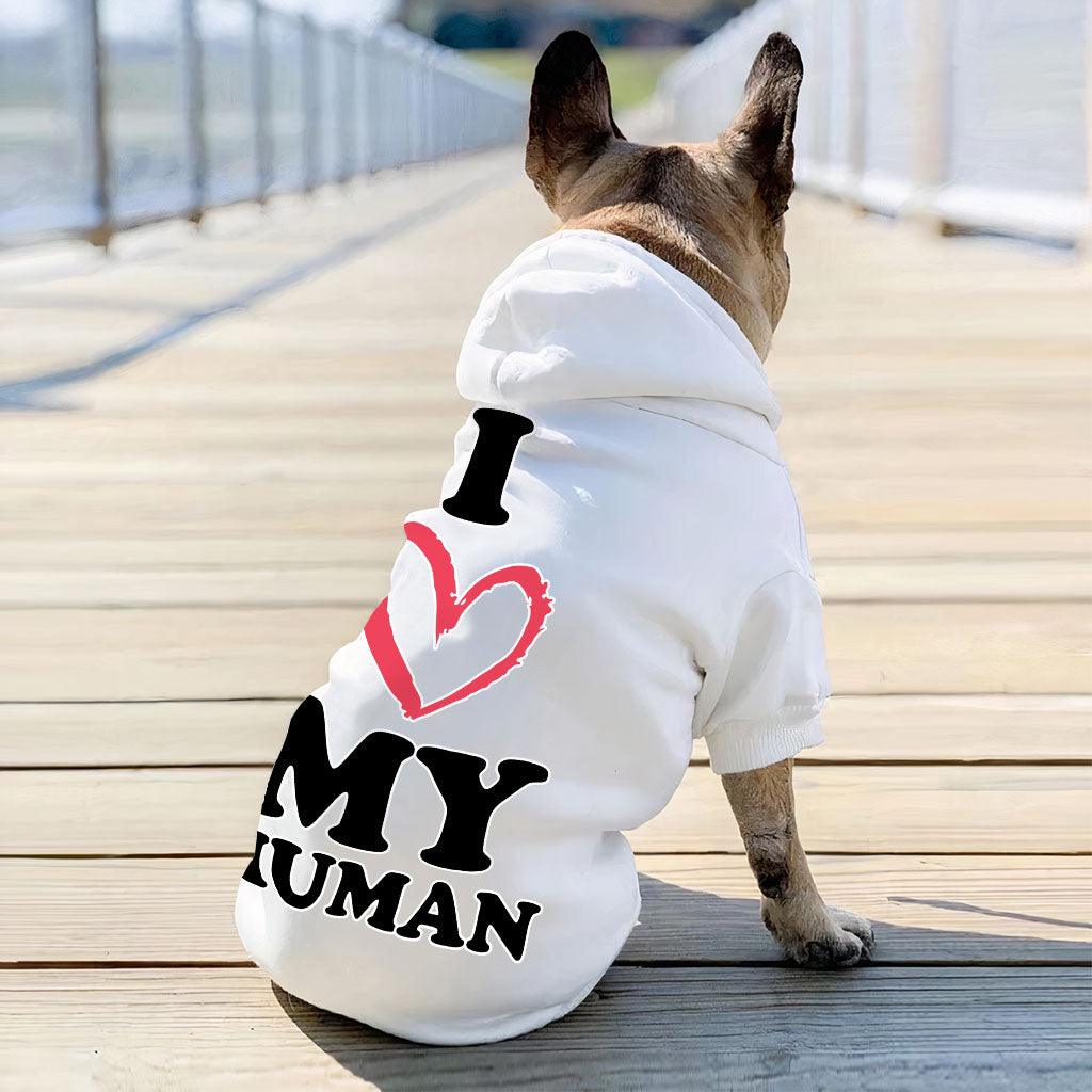 I Love My Human Dog Hoodie - Text Design Dog Coat - Heart Dog Clothing - MRSLM