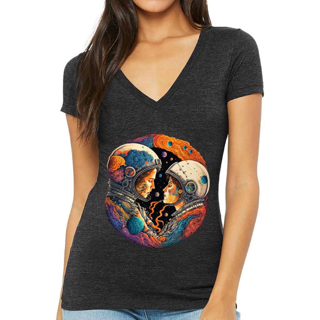 Love Astronaut Women's V-Neck T-Shirt - Fantasy V-Neck Tee - Art T-Shirt - MRSLM