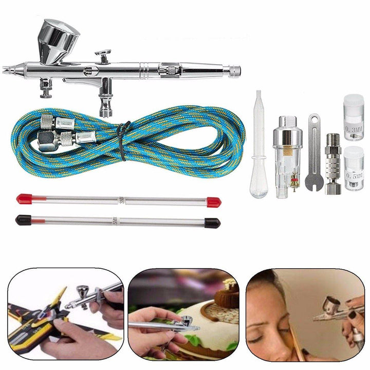 9cc Dual Action 3 Airbrush Air Compressor Kit Craft Cake Paint Art Sprayer - MRSLM