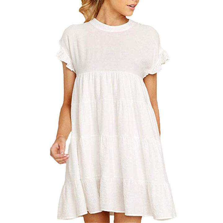 Round neck short sleeve pleated stitching big dress - MRSLM