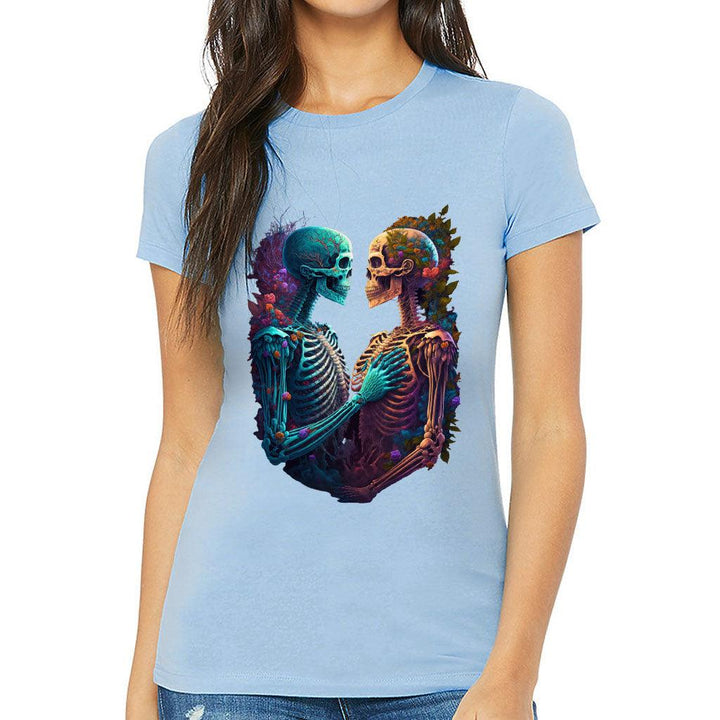 Skeleton Couple Slim Fit T-Shirt - Floral Women's T-Shirt - Printed Slim Fit Tee - MRSLM