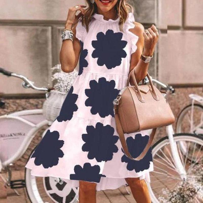 Women's long sleeve dress with printed round neck - MRSLM