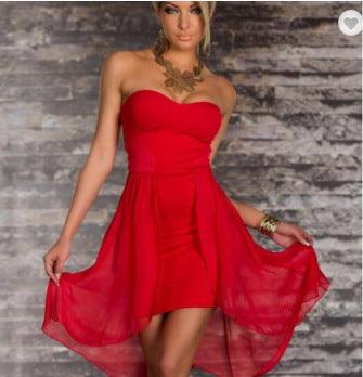 Chest wrap mullet chiffon dress - MRSLM