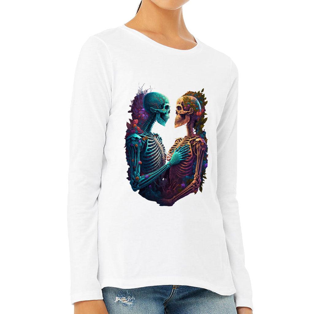 Skeleton Couple Women's Long Sleeve T-Shirt - Floral Long Sleeve Tee - Printed T-Shirt - MRSLM