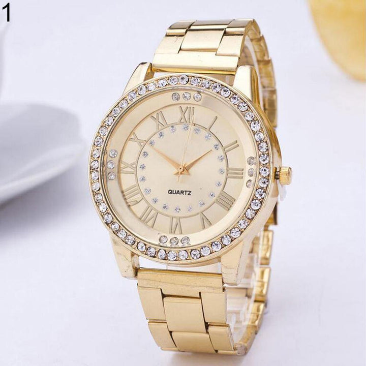 Unisex Fashion Rhinestone Analog Quartz Stainless Steel Bracelet Wrist Watch - MRSLM