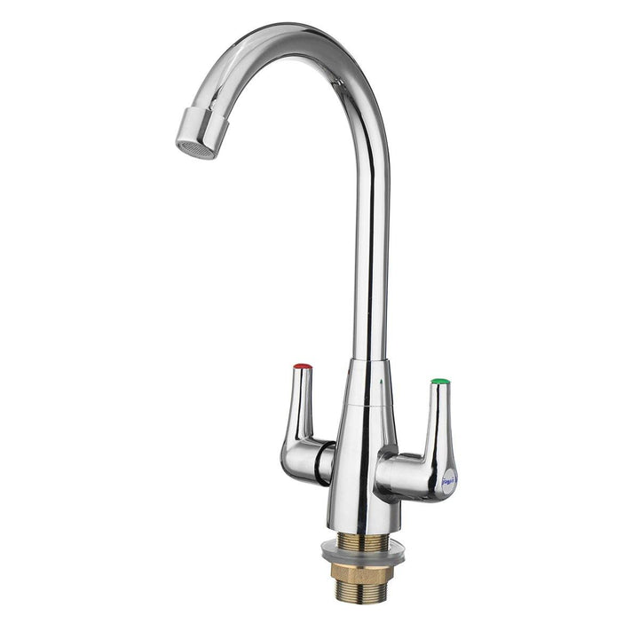 Chrome Modern Kitchen Sink Basin Faucet Twin Lever Rotation Spout Cold and Hot Water Mixer Tap - MRSLM