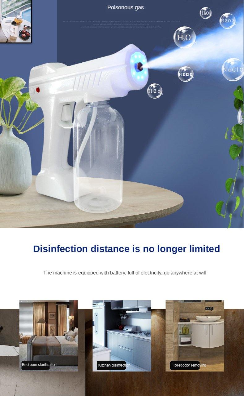 Blue Light Atomizing Spray Gun Handheld Wireless Atomizing Fogger Disinfection Sprayer Nano Sprayer Household Supplies - MRSLM