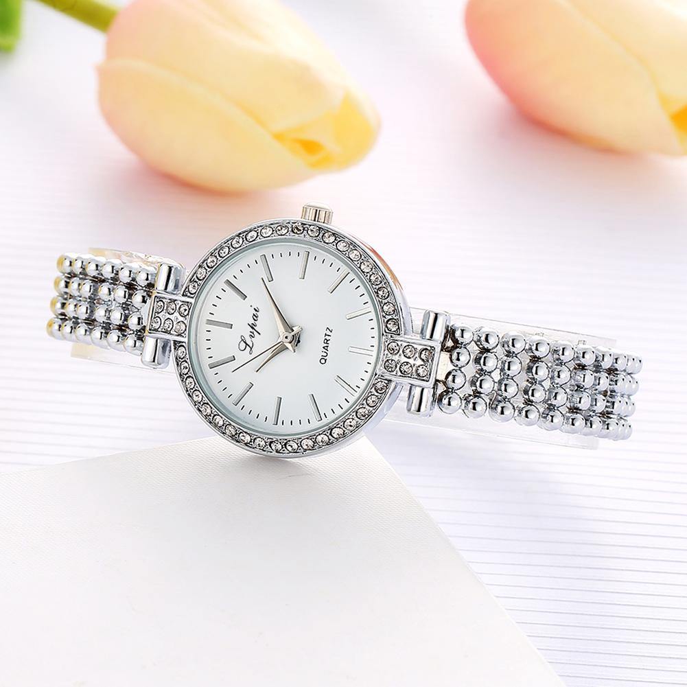 Lady Fashion Rhinestone Inlaid Slim Mesh Band Business Quartz Analog Wrist Watch - MRSLM