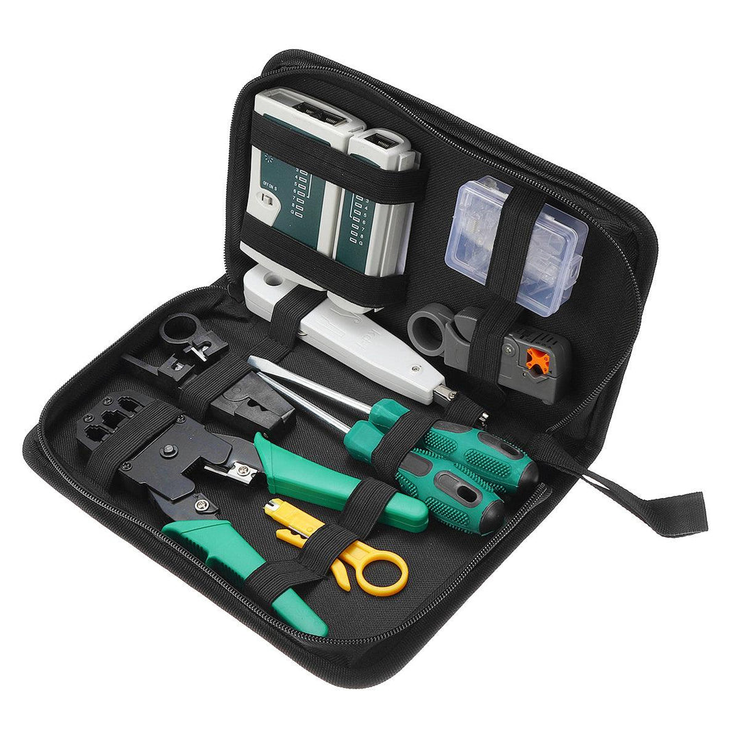 9pcs Cat5 RJ45 RJ11 RJ12 LAN Network Tool Kit Crimper Stripper Network Cable Tester Crimping Kit - MRSLM