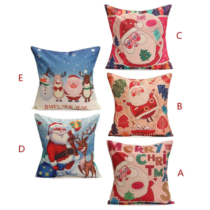 Christmas Santa Cotton Linen Pillow Case Cushion Cover Xmas Home Sofa Bed Decor - MRSLM