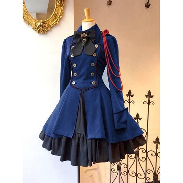 Retro bow long sleeve ruffled cosplay dress - MRSLM