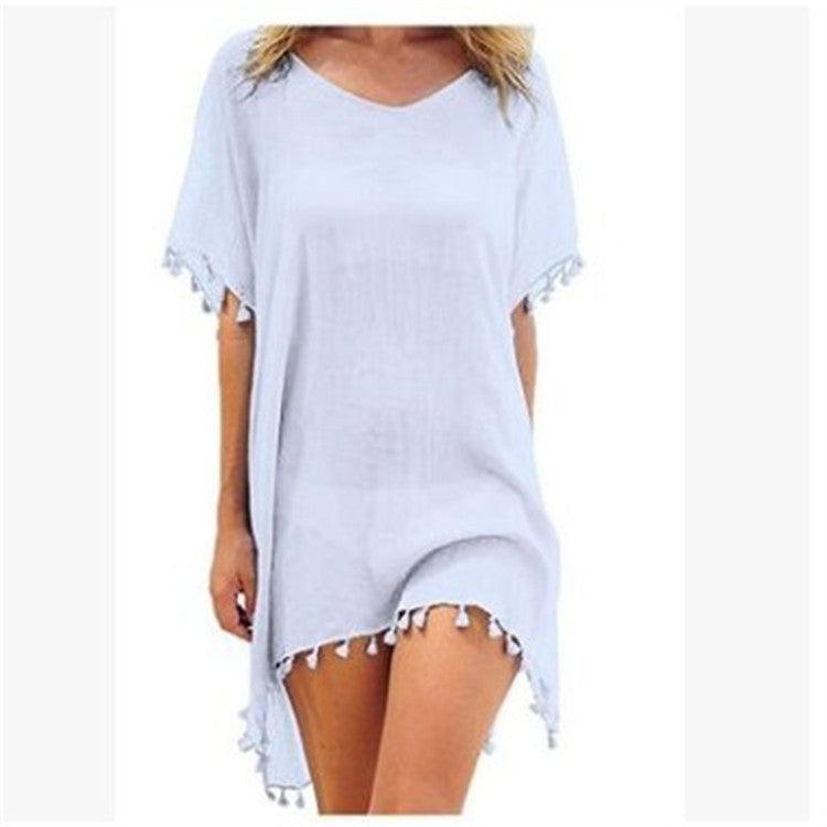 Women Blouses Loose Chiffon Dress Summer Beach Tunic Cover-Up Shirt - MRSLM