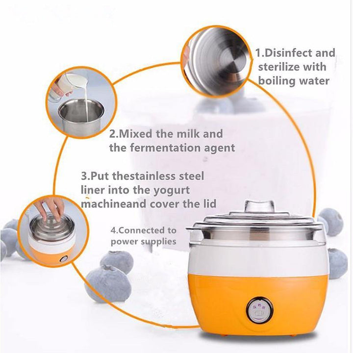 220V Stainless Steel Automatic Yogurt Maker DIY Yoghurt Container Kitchen DIY Appliance - MRSLM