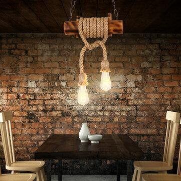 Industrial Hemp Rope Pendant Lighting Bar Lamp Home Vintage Ceiling Fixture Without Bulb - MRSLM