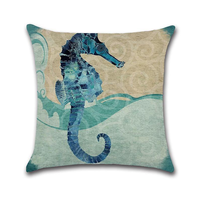 Ocean Octopus Sea House Crab Printed Cotton Linen Cushion Cover Square Sofa Car Decor Pillow Case - MRSLM