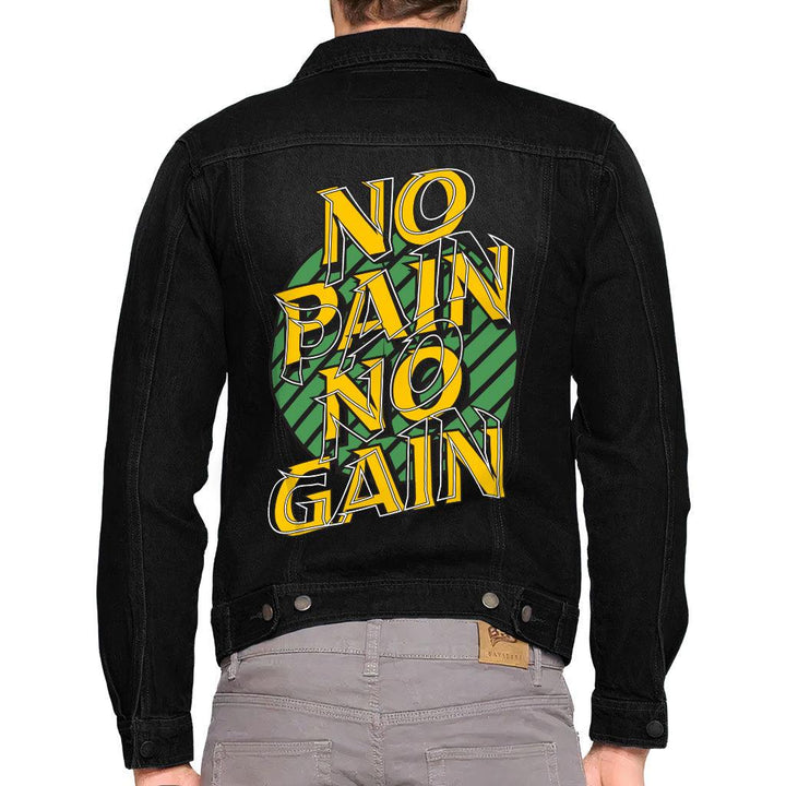 No Pain No Gain Dark Washed Men's Denim Jacket - Trendy Denim Jacket - Best Design Jacket for Men - MRSLM