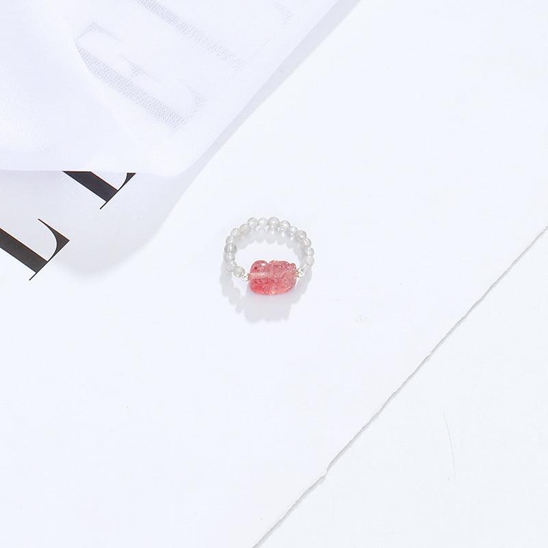 Crystal Ring Women's New Strawberry Crystal Grey Moonlight - MRSLM