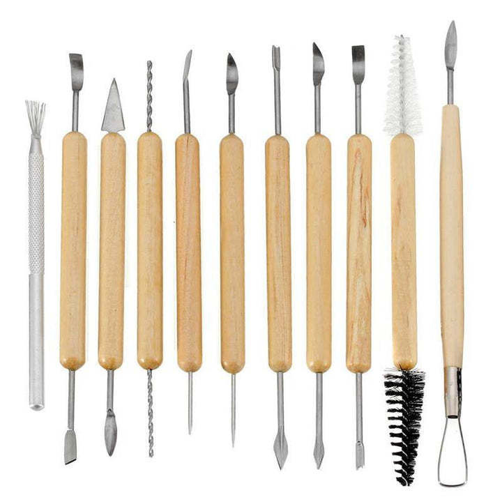 11Pcs Clay Sculpting Set Wax Carving Pottery Tools Shapers Polymer Modeling Wood Handle Set - MRSLM