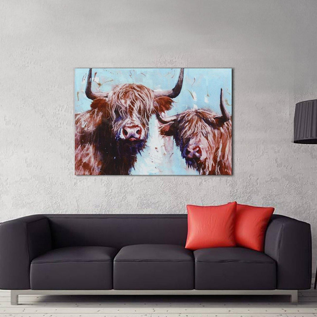 1 Piece Highland Cow Canvas Print Painting Wall Decorative Print Art Pictures Frameless Wall Hanging Decorations for Home Office - MRSLM