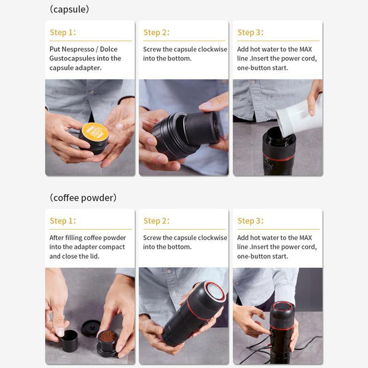 HiBREW ACM009 Multifunctional Portable Coffee Machine Coffee Powder Nespresso and Dolce Gusto Capsule - MRSLM