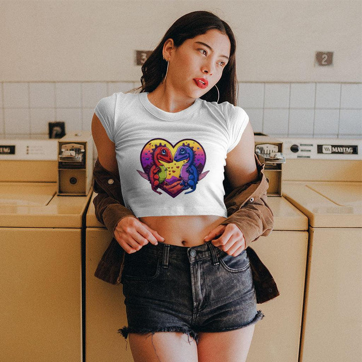 Dinosaurs in Love Women's Cropped T-Shirt - Art Crop Top - Unique Cropped Tee - MRSLM