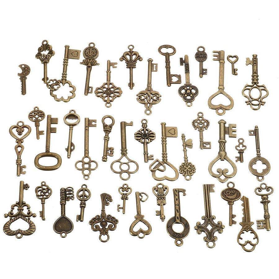 40Pcs Antique Vtg Old Look Ornate Skeleton Keys Lot Pendant Fancy Heart - MRSLM