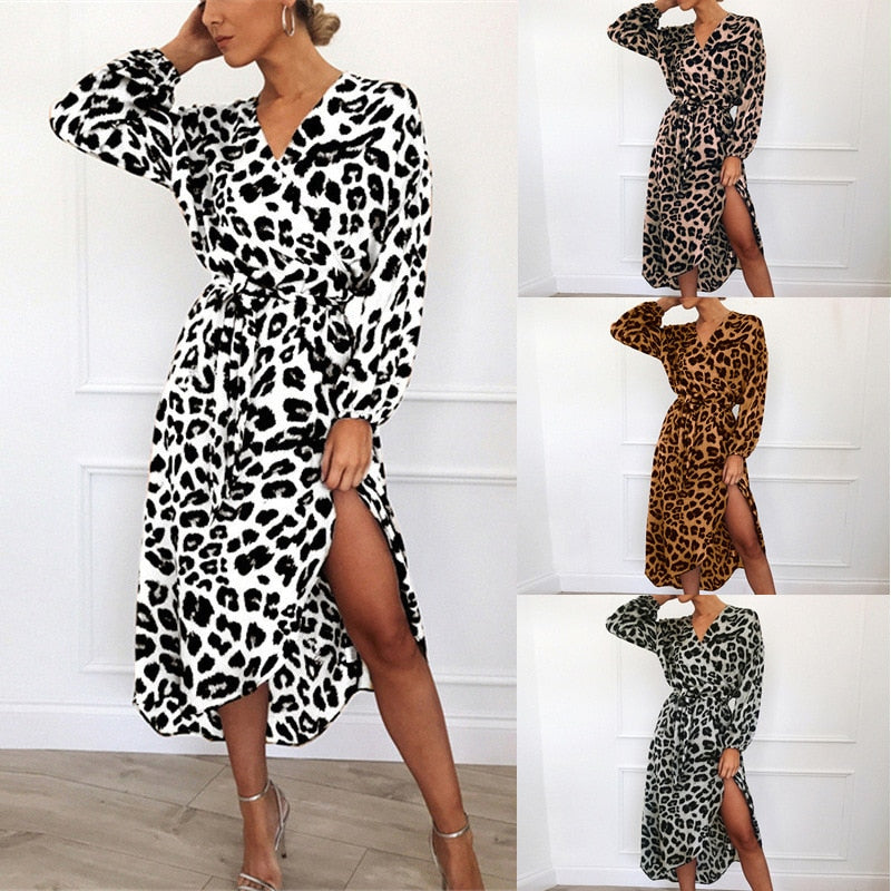 Women's Long Leopard Printed Dress