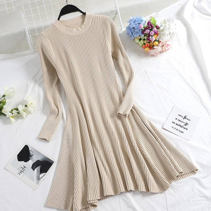 O-Neck Multicolored Sweater Dress for Women