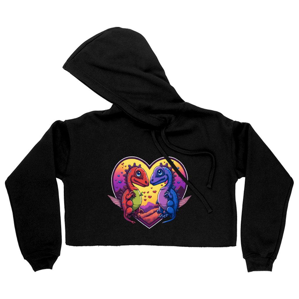 Dinosaurs in Love Women's Cropped Hoodie - Art Cropped Hoodie - Unique Hooded Sweatshirt - MRSLM