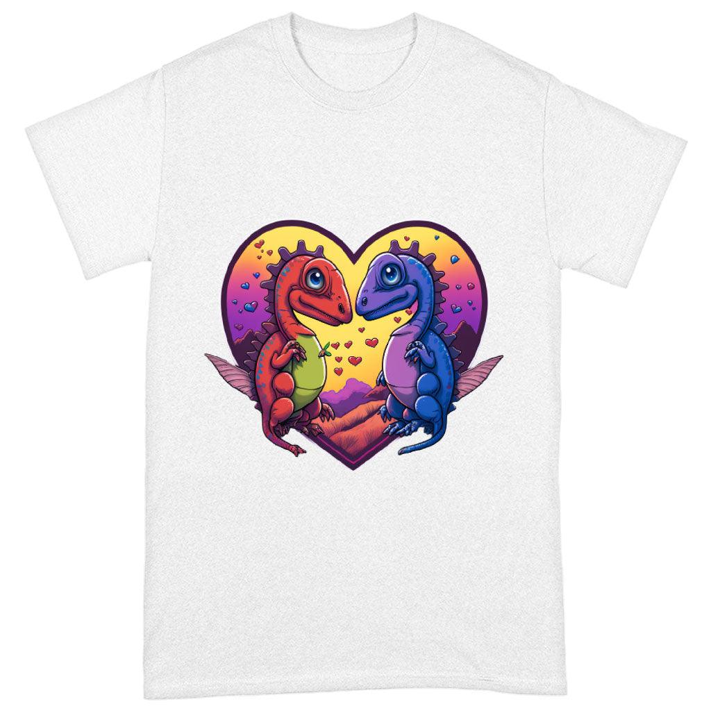 Dinosaurs in Love Heavy Cotton T-Shirt - Art Tee Shirt - Unique T-Shirt - MRSLM