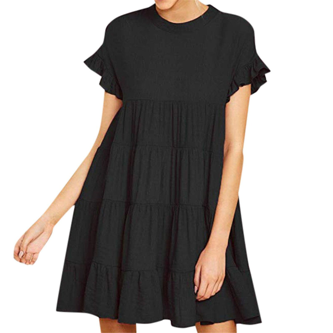 Round neck short sleeve pleated stitching big dress - MRSLM