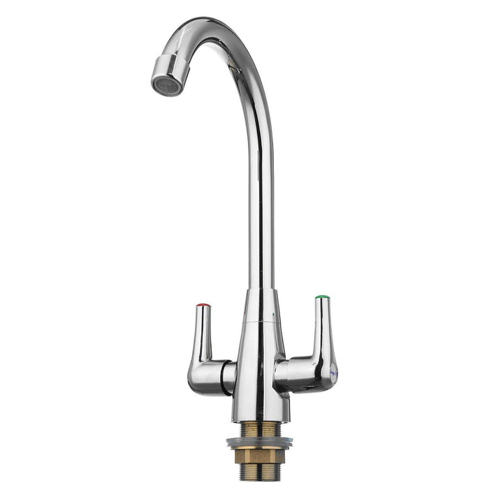 Chrome Modern Kitchen Sink Basin Faucet Twin Lever Rotation Spout Cold and Hot Water Mixer Tap - MRSLM