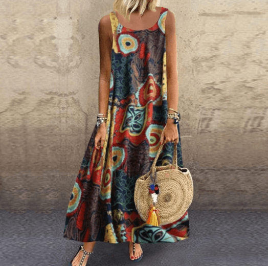 National style retro print dress - MRSLM