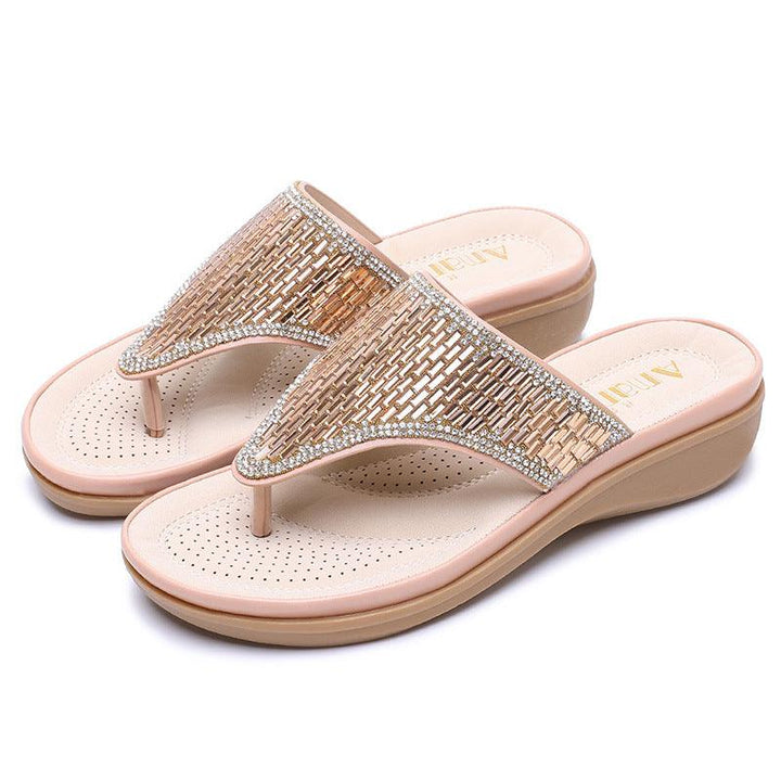 Flat bottom slope and bohemian rhinestone sandals - MRSLM