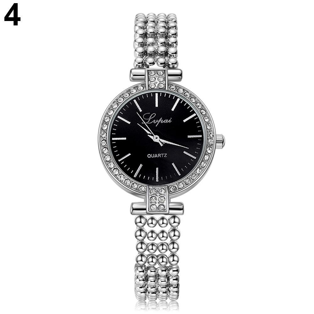 Lady Fashion Rhinestone Inlaid Slim Mesh Band Business Quartz Analog Wrist Watch - MRSLM