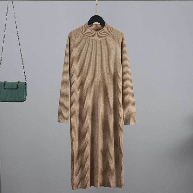 Oversized Turtleneck Women's Dress in Midi Length