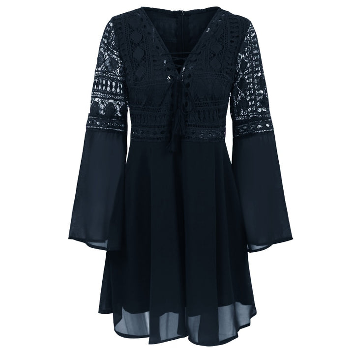 Women's Lace Embroidery Flare Sleeve Mini Dress