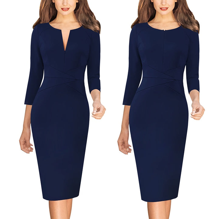 Front Zipper Bodycon Pencil Dress for Women