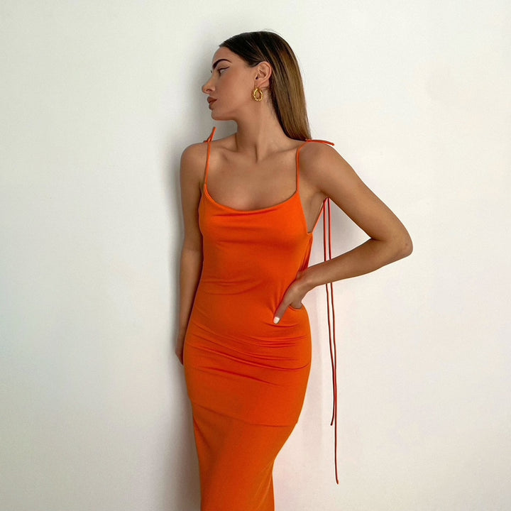 Elegant Spaghetti Strap Backless Maxi Dress