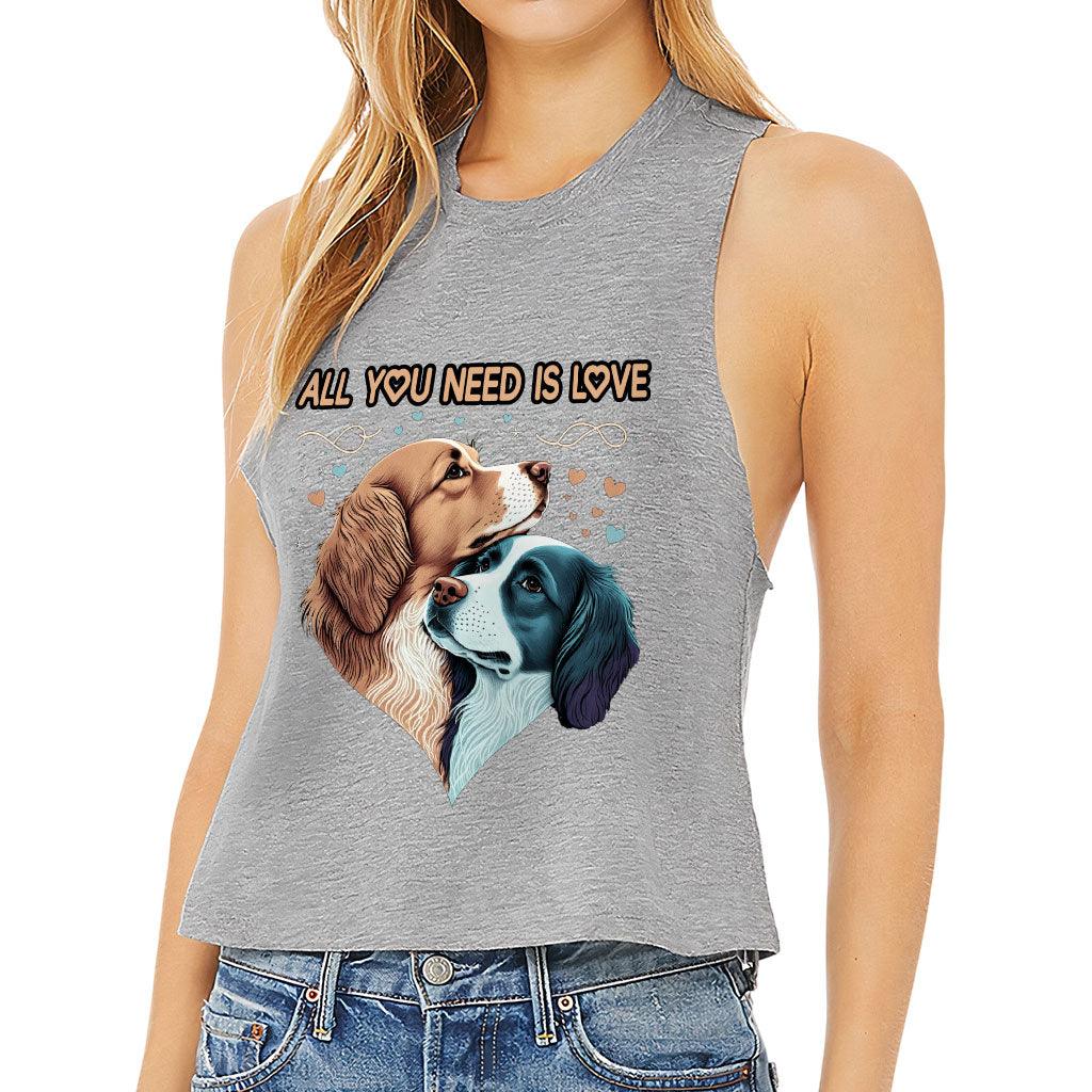 Dog Love Racerback Cropped Tank - Cute Couple Women's Tank - Art Tank Top - MRSLM